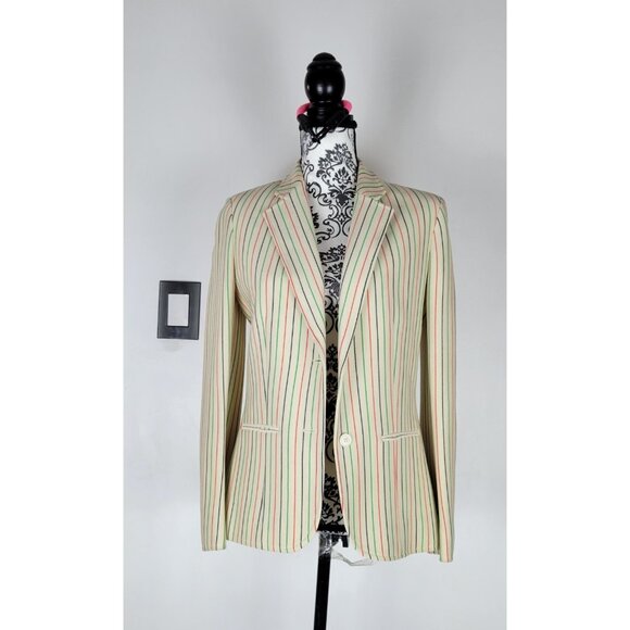 Vintage 80s Womens Size S Blazer Beige Stripped Open Jacket CHOICE by BUTTE - Picture 1 of 16